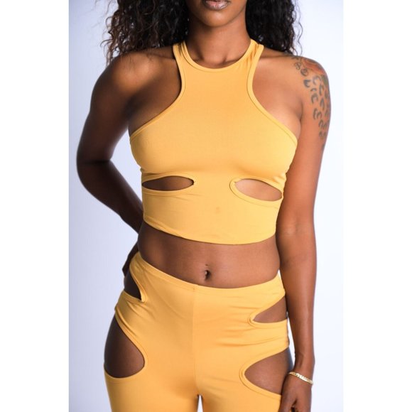 Women's Sexy Cut-Out Detailed Halter Crop Top & Matching Leggings Set Club Party - Picture 2 of 12